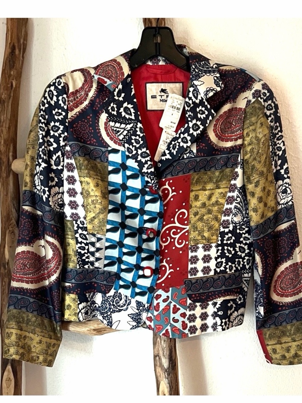 Etro Multicolor Patchwork Print Silk Blazer Jacket Size 40 XS NWT
